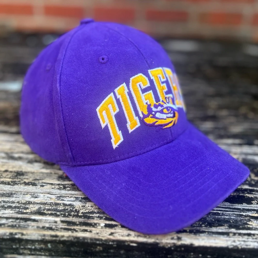 Pair (2) of Captivating Headwear LSU Tigers Adjustable Baseball Hats Purple Gold
